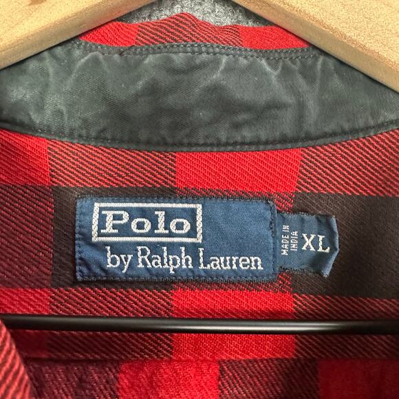 VINTAGE POLO‎ RALPH LAUREN BUFFALO RED PLAIN BUTTON DOWN SZ XL - Picture 7 of 8